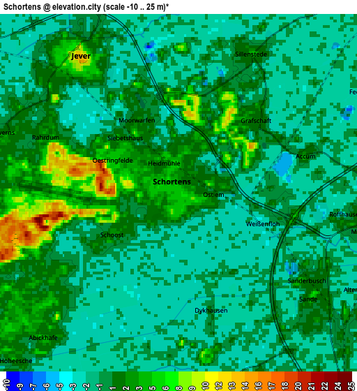 Zoom OUT 2x Schortens, Germany elevation map