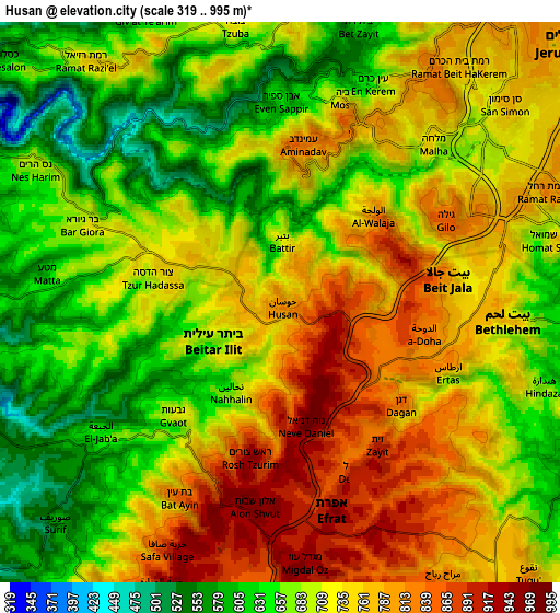 Zoom OUT 2x Ḩūsān, Palestinian Territory elevation map