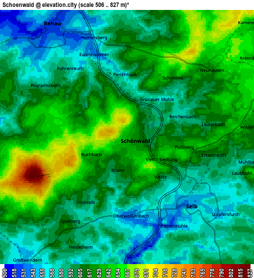 Zoom OUT 2x Schönwald, Germany elevation map