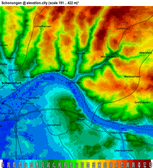 Zoom OUT 2x Schonungen, Germany elevation map