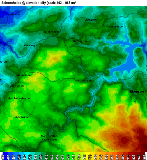 Zoom OUT 2x Schönheide, Germany elevation map