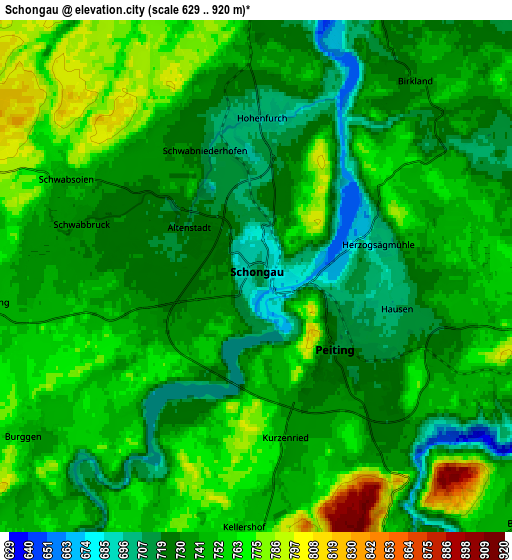Zoom OUT 2x Schongau, Germany elevation map