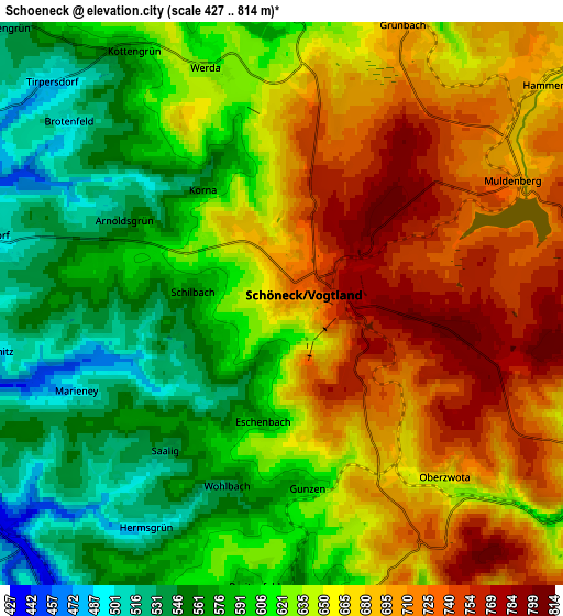 Zoom OUT 2x Schöneck, Germany elevation map