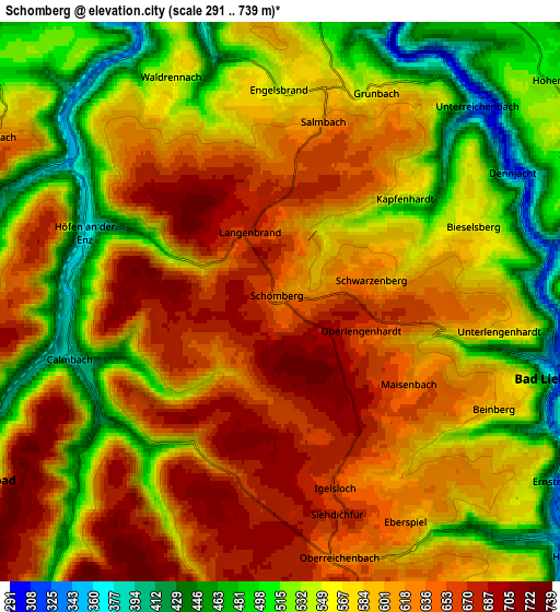 Zoom OUT 2x Schömberg, Germany elevation map
