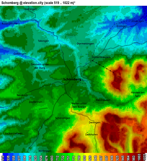 Zoom OUT 2x Schömberg, Germany elevation map