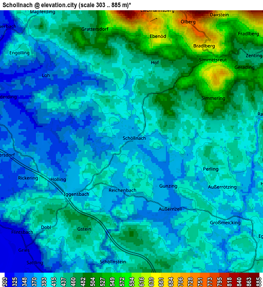 Zoom OUT 2x Schöllnach, Germany elevation map