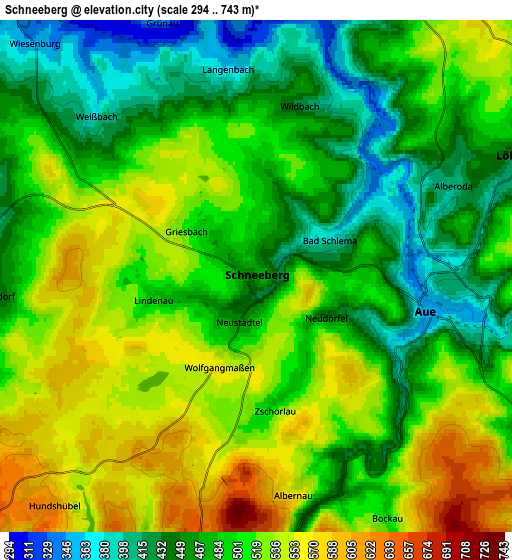 Zoom OUT 2x Schneeberg, Germany elevation map