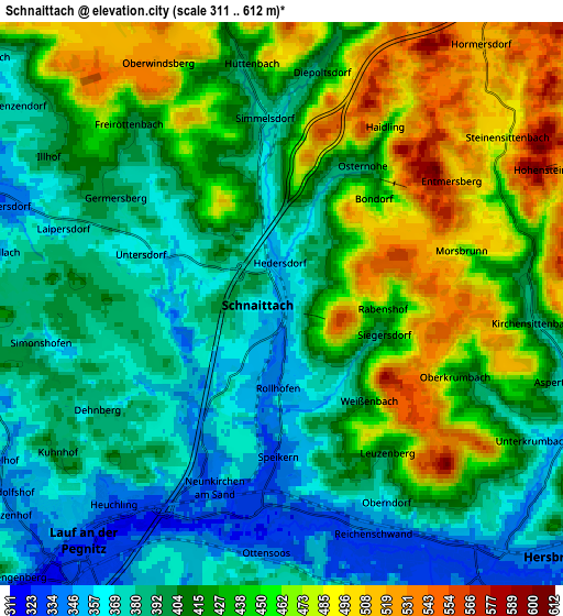 Zoom OUT 2x Schnaittach, Germany elevation map