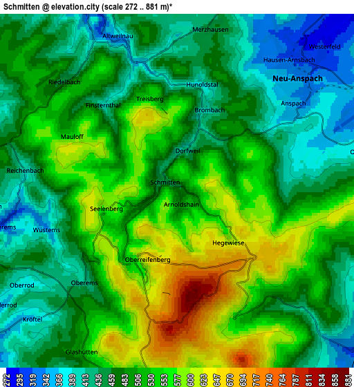 Zoom OUT 2x Schmitten, Germany elevation map