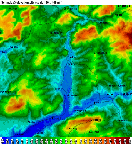 Zoom OUT 2x Schmelz, Germany elevation map