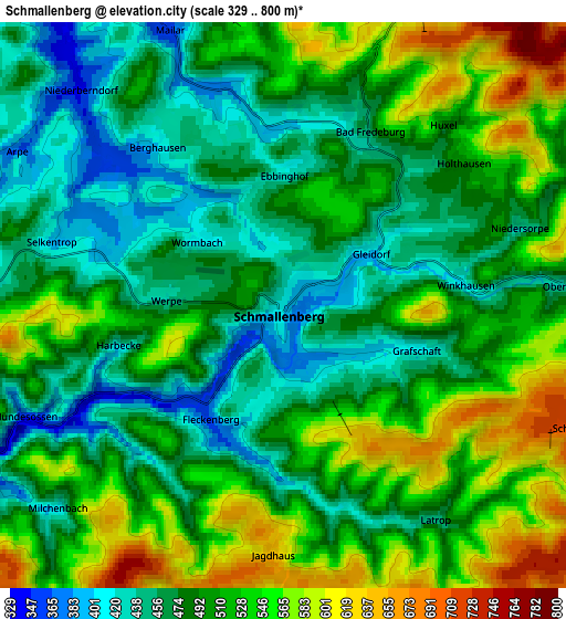 Zoom OUT 2x Schmallenberg, Germany elevation map