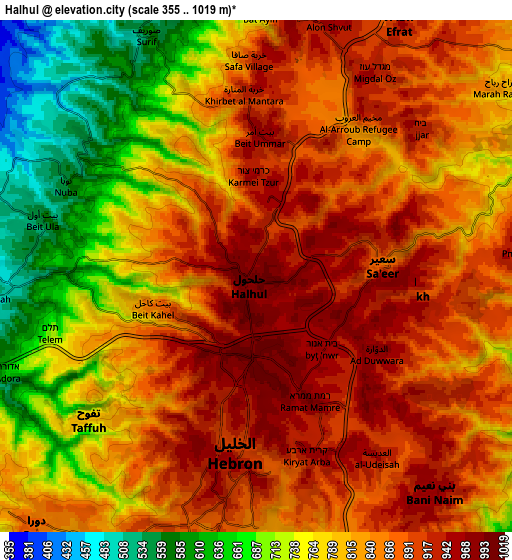 Zoom OUT 2x Ḩalḩūl, Palestinian Territory elevation map