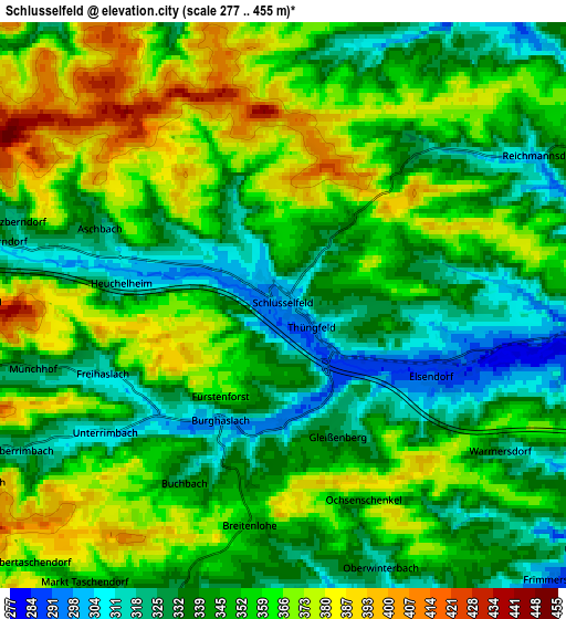 Zoom OUT 2x Schlüsselfeld, Germany elevation map