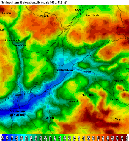 Zoom OUT 2x Schlüchtern, Germany elevation map