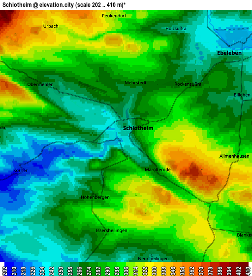 Zoom OUT 2x Schlotheim, Germany elevation map