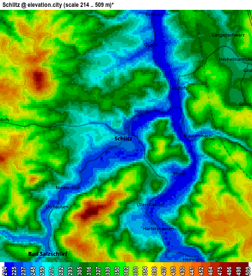 Zoom OUT 2x Schlitz, Germany elevation map