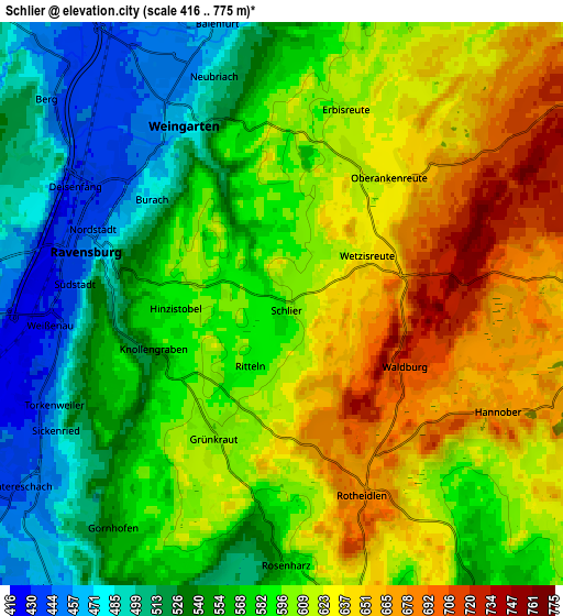 Zoom OUT 2x Schlier, Germany elevation map