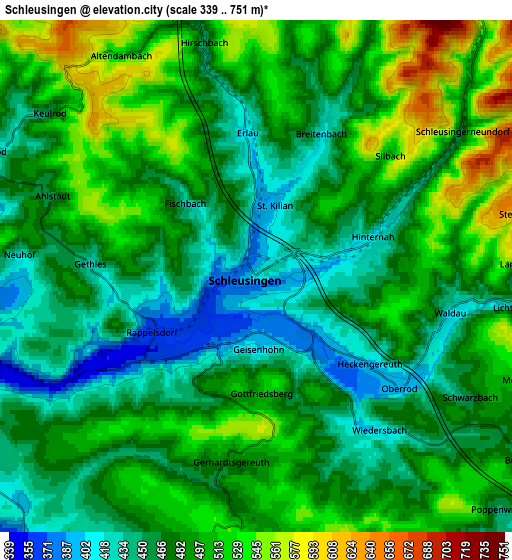 Zoom OUT 2x Schleusingen, Germany elevation map