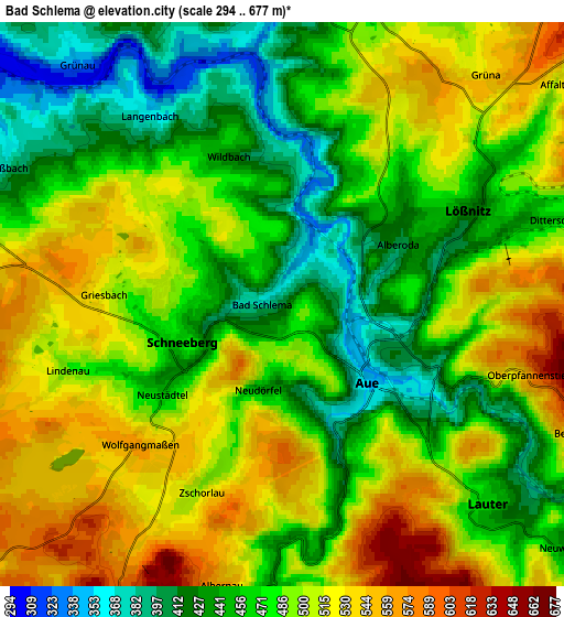 Zoom OUT 2x Bad Schlema, Germany elevation map