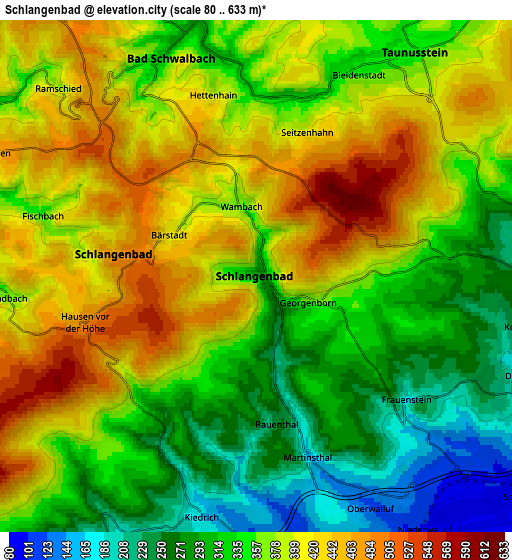 Zoom OUT 2x Schlangenbad, Germany elevation map