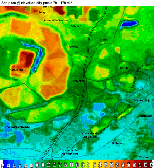 Zoom OUT 2x Schipkau, Germany elevation map