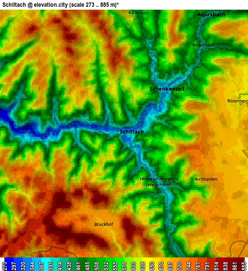Zoom OUT 2x Schiltach, Germany elevation map