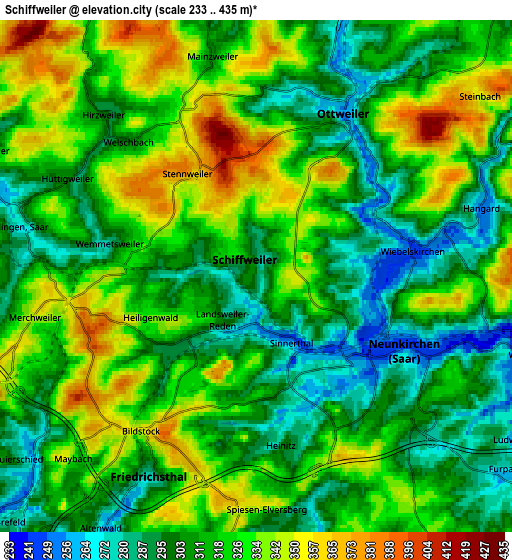 Zoom OUT 2x Schiffweiler, Germany elevation map