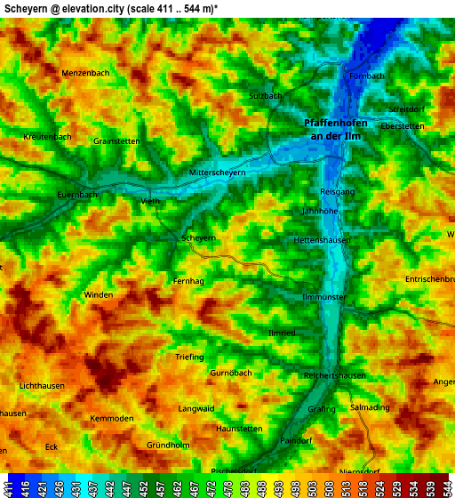 Zoom OUT 2x Scheyern, Germany elevation map