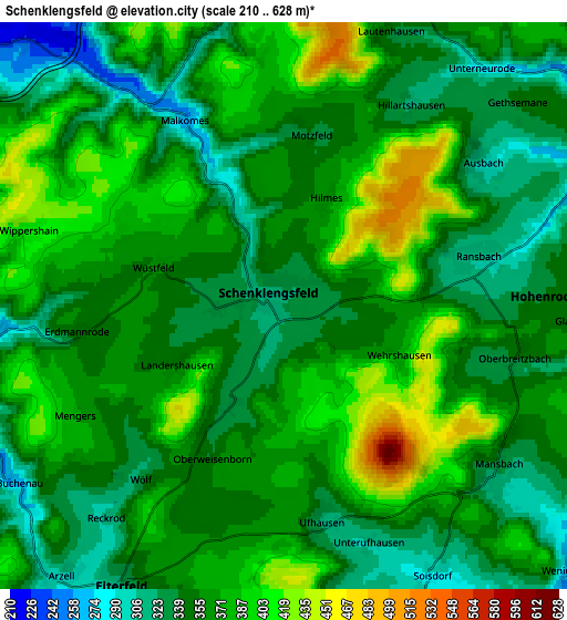 Zoom OUT 2x Schenklengsfeld, Germany elevation map