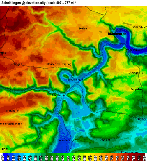 Zoom OUT 2x Schelklingen, Germany elevation map