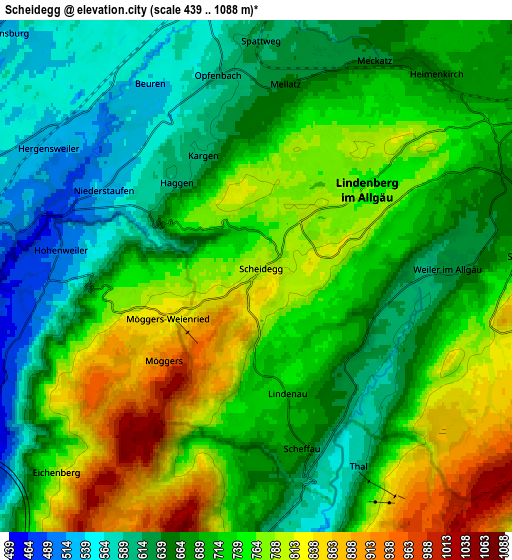 Zoom OUT 2x Scheidegg, Germany elevation map