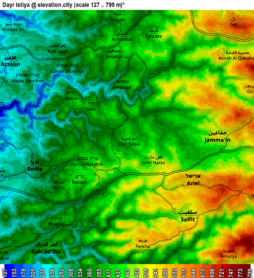 Zoom OUT 2x Dayr Istiyā, Palestinian Territory elevation map