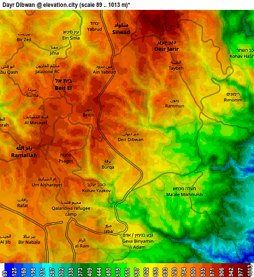 Zoom OUT 2x Dayr Dibwān, Palestinian Territory elevation map