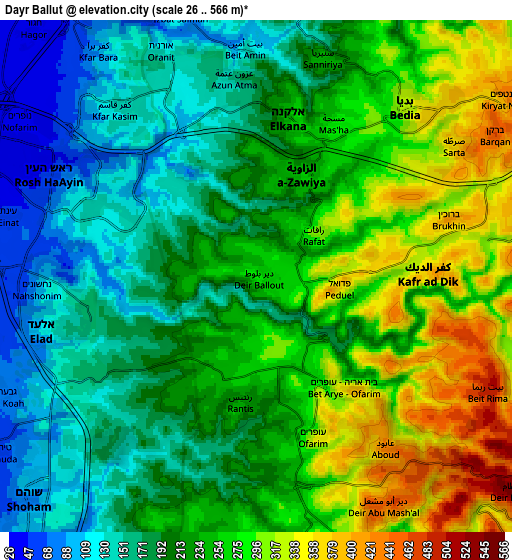 Zoom OUT 2x Dayr Ballūţ, Palestinian Territory elevation map