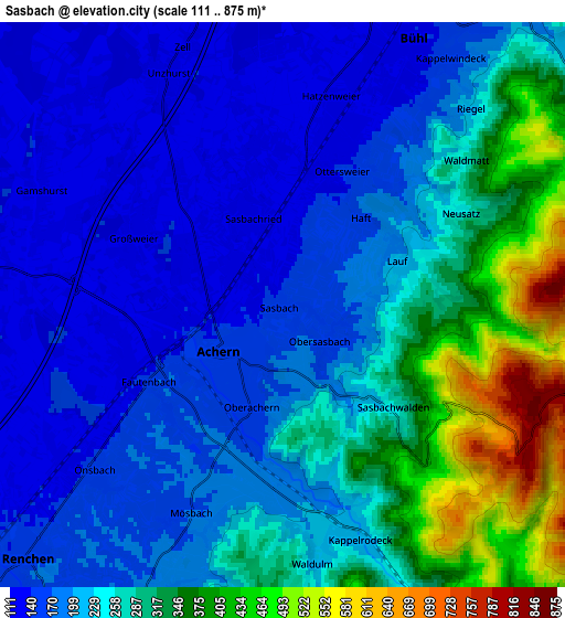 Zoom OUT 2x Sasbach, Germany elevation map