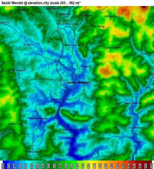 Zoom OUT 2x Sankt Wendel, Germany elevation map