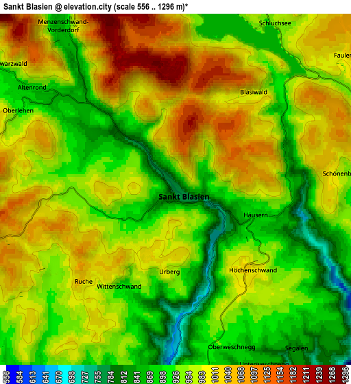 Zoom OUT 2x Sankt Blasien, Germany elevation map