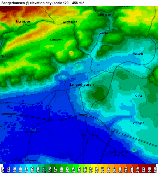 Zoom OUT 2x Sangerhausen, Germany elevation map