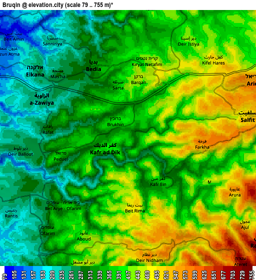 Zoom OUT 2x Brūqīn, Palestinian Territory elevation map
