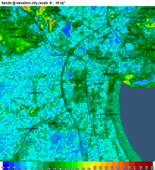 Zoom OUT 2x Sande, Germany elevation map