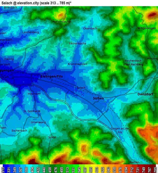 Zoom OUT 2x Salach, Germany elevation map