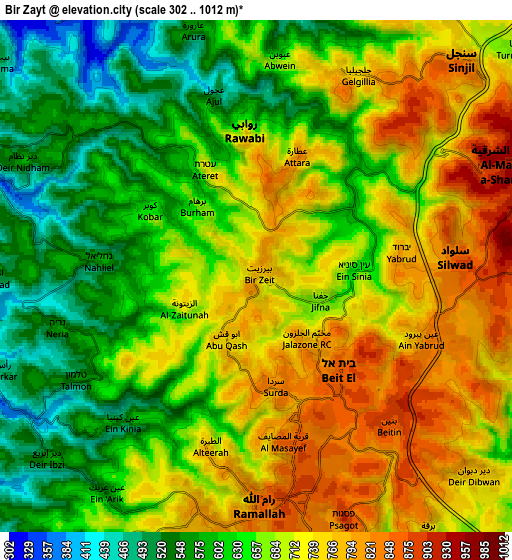Zoom OUT 2x Bīr Zayt, Palestinian Territory elevation map