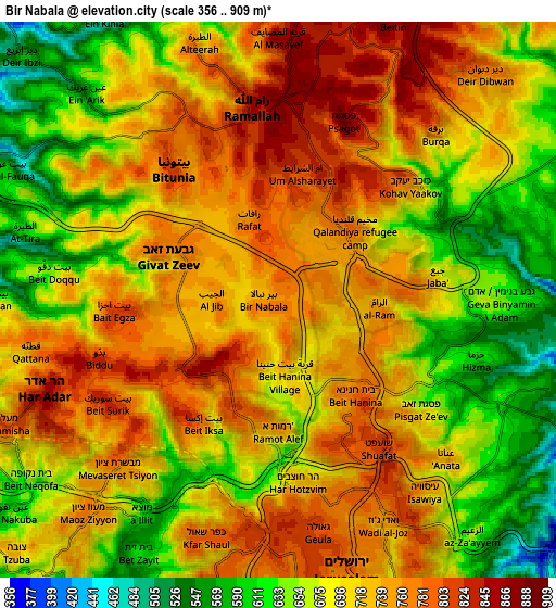 Zoom OUT 2x Bīr Nabālā, Palestinian Territory elevation map