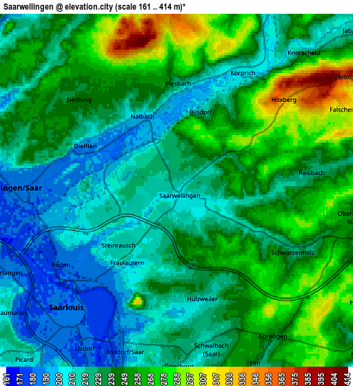 Zoom OUT 2x Saarwellingen, Germany elevation map