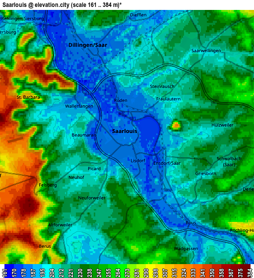 Zoom OUT 2x Saarlouis, Germany elevation map