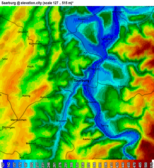 Zoom OUT 2x Saarburg, Germany elevation map