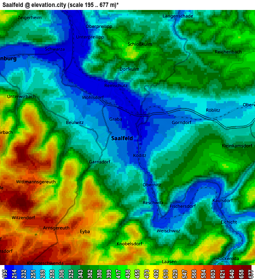 Zoom OUT 2x Saalfeld, Germany elevation map