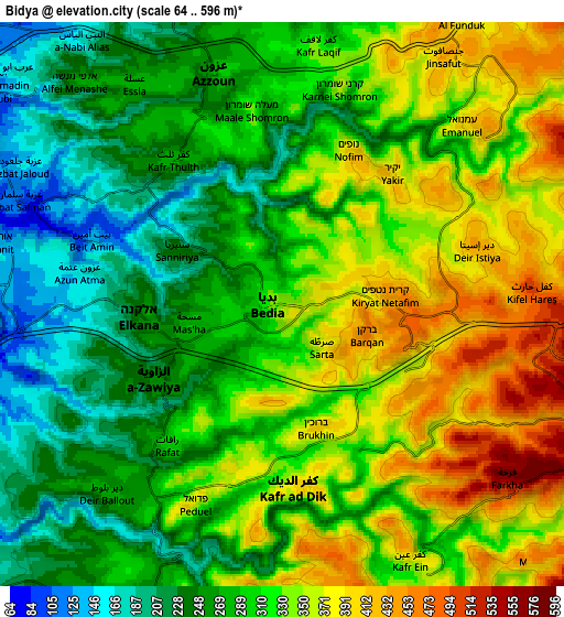 Zoom OUT 2x Bidyā, Palestinian Territory elevation map