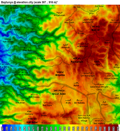 Zoom OUT 2x Baytūnyā, Palestinian Territory elevation map