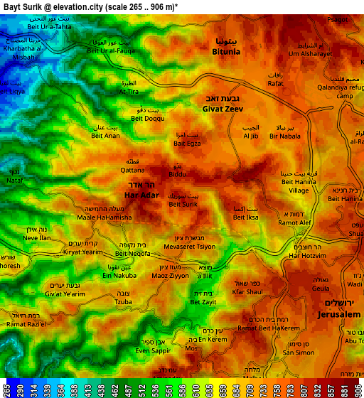 Zoom OUT 2x Bayt Sūrīk, Palestinian Territory elevation map